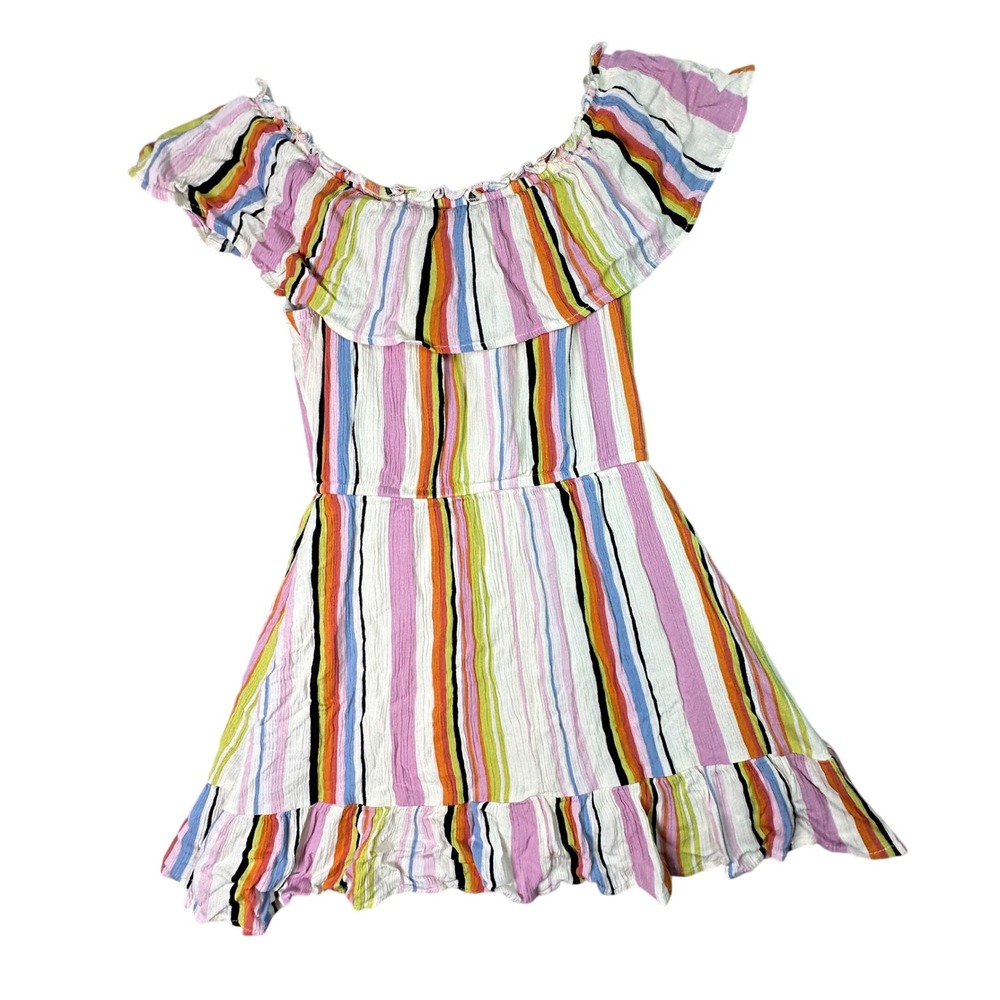 Art Class Girls Striped Ruffle Off-Shoulder Dress Boho Summer Size S 6/6X Multi